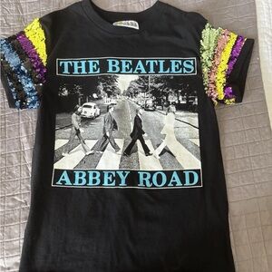 The Beatles Black Abbey Road Women's Tee with Sequin Sleeves